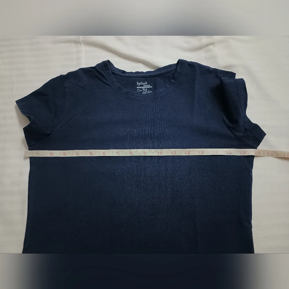Splash Women's Navy Blue Solid Round neck Cotton T- shirt - Picture 4 of 5